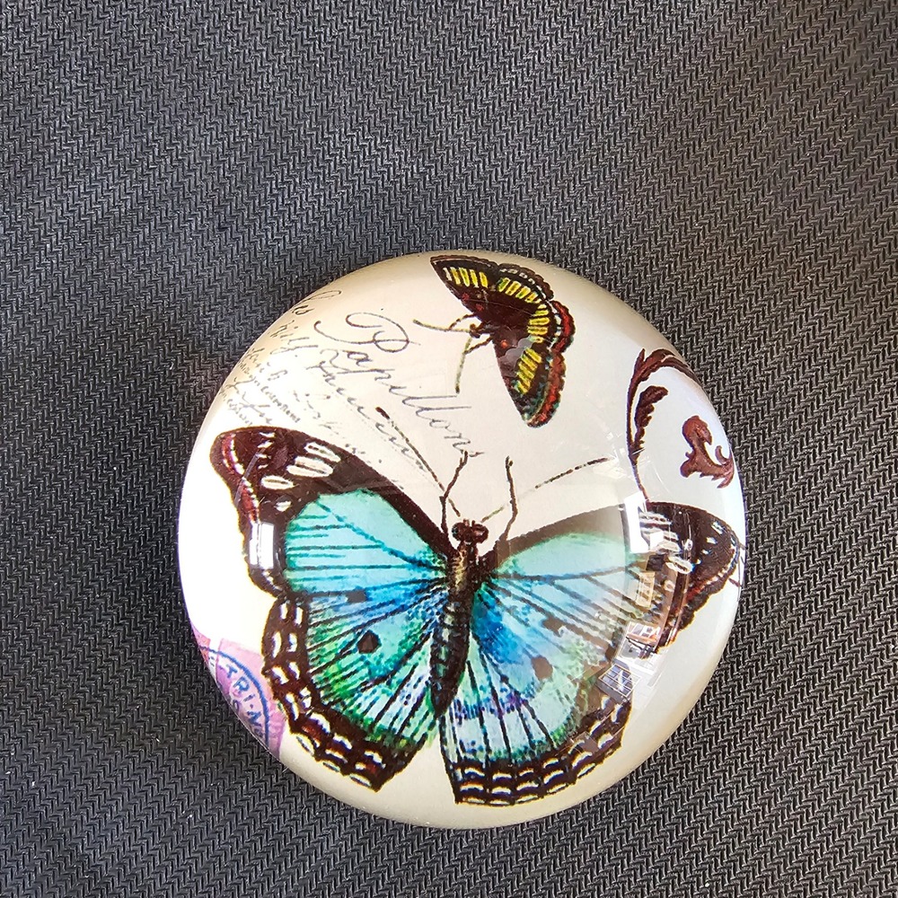 Gift Gallery Giftcraft Glass Butterfly Paperweight Blue‎ Black French Script 3"